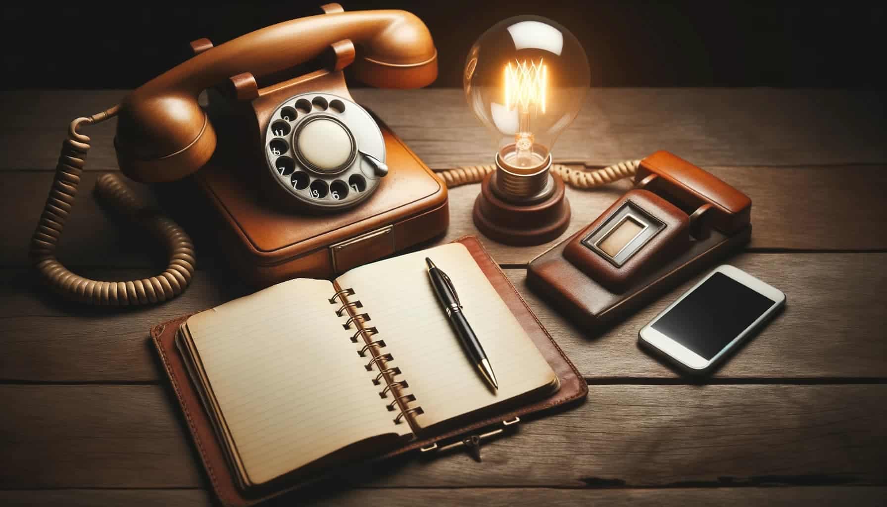 A vintage inspired desk scene, emphasizing traditional means of communication